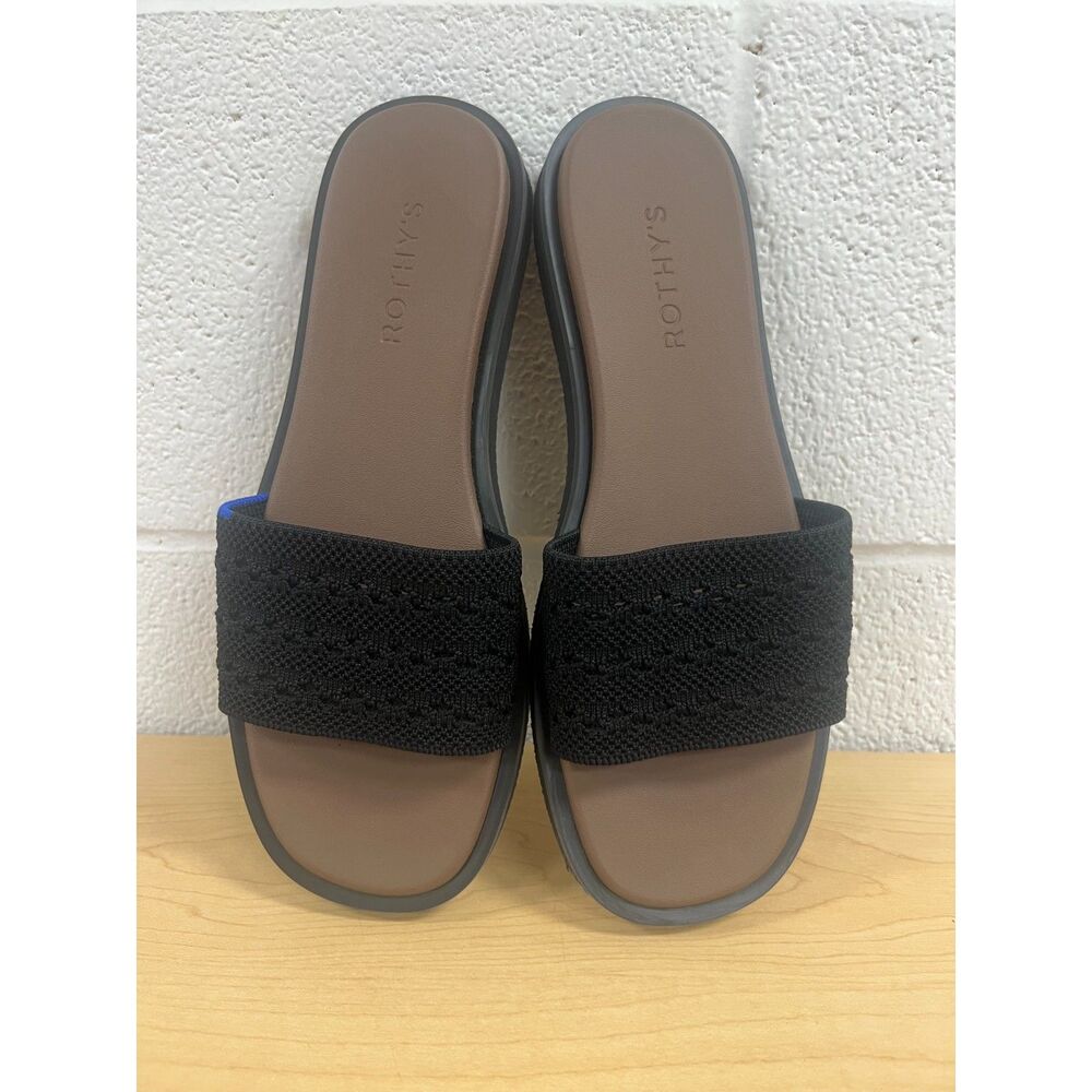 Rothy's The Slide Womens Size 8.5 Black Crochet Beach Outdoor Slip On Sandals